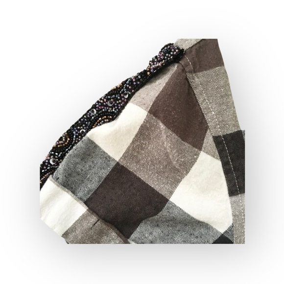 new LF Furst of a Kind  Sequin Embellish Plaid Flannel Shirt Shacket  Academia - Picture 4 of 16